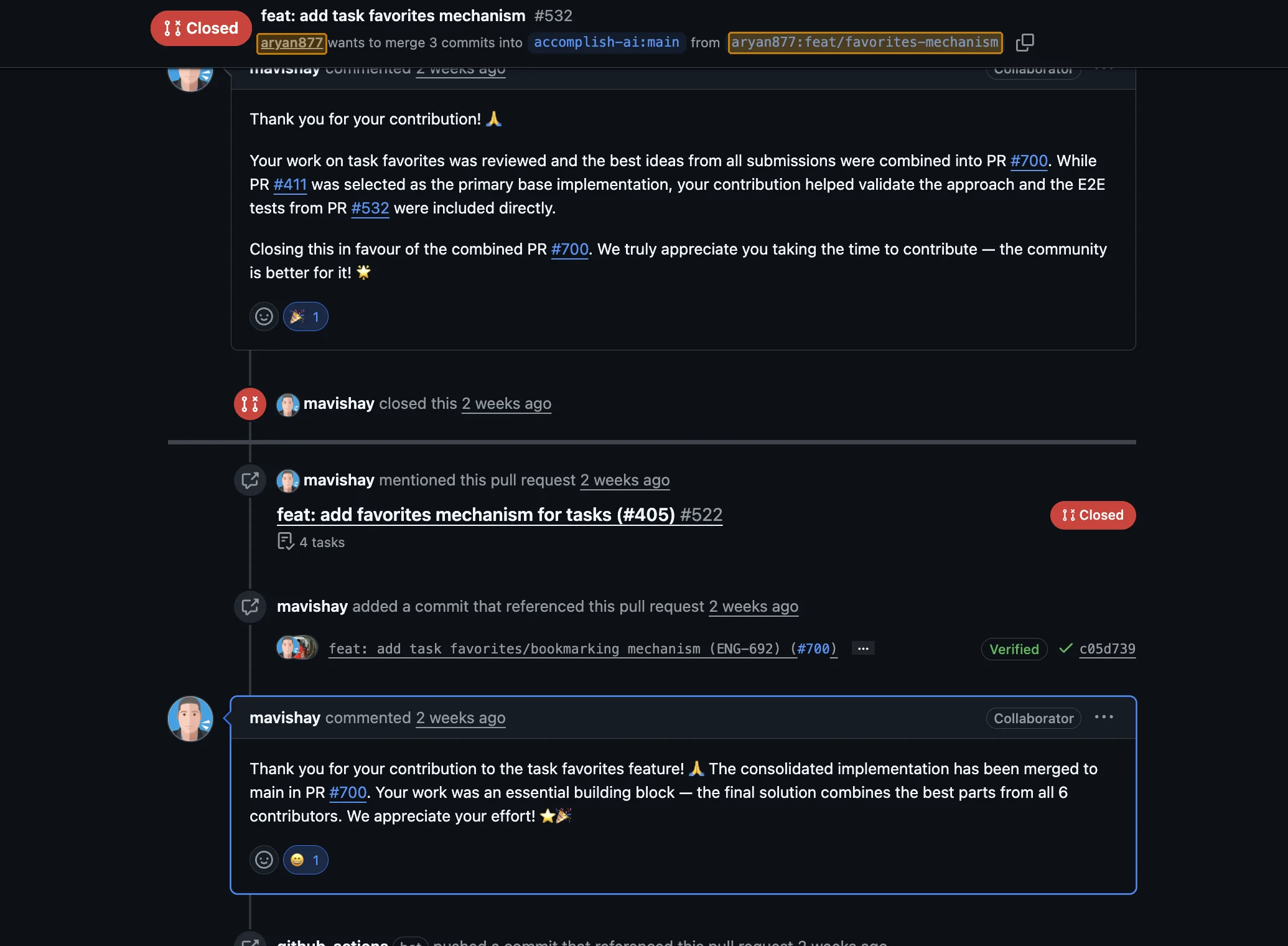 Task Favorites PR - Two thank-you messages