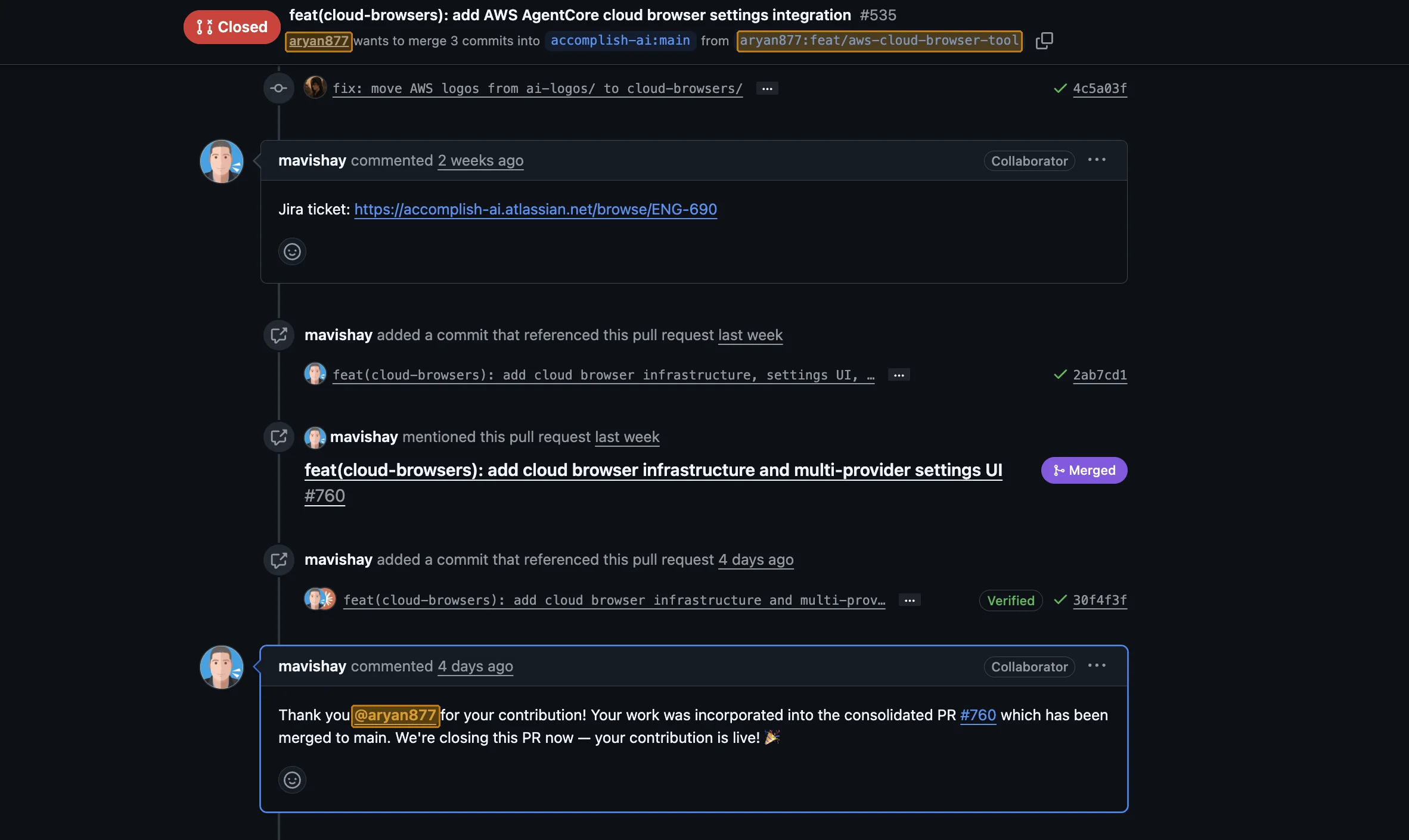 AWS AgentCore PR - Contribution acknowledged
