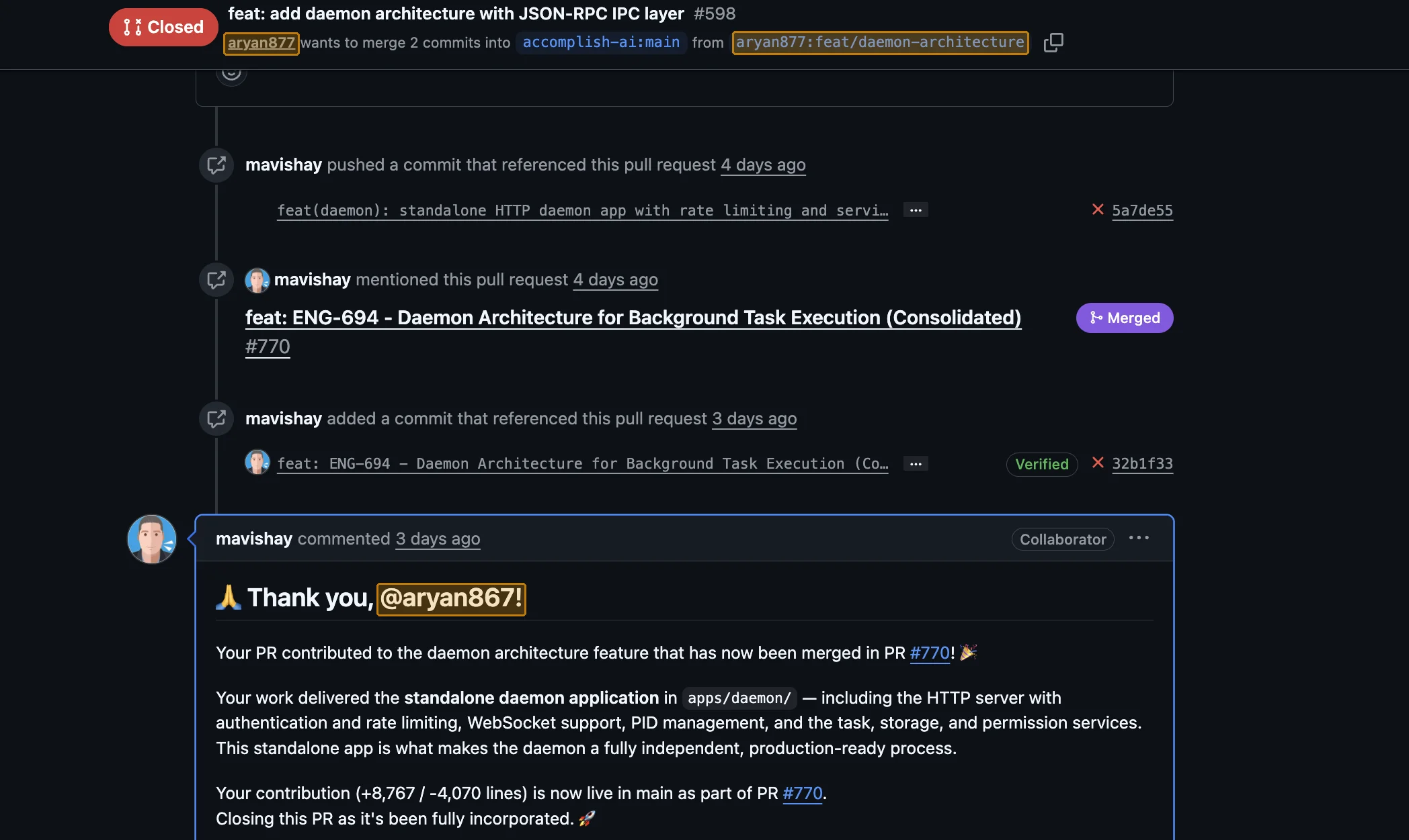 Daemon Architecture PR - Thank you from maintainer