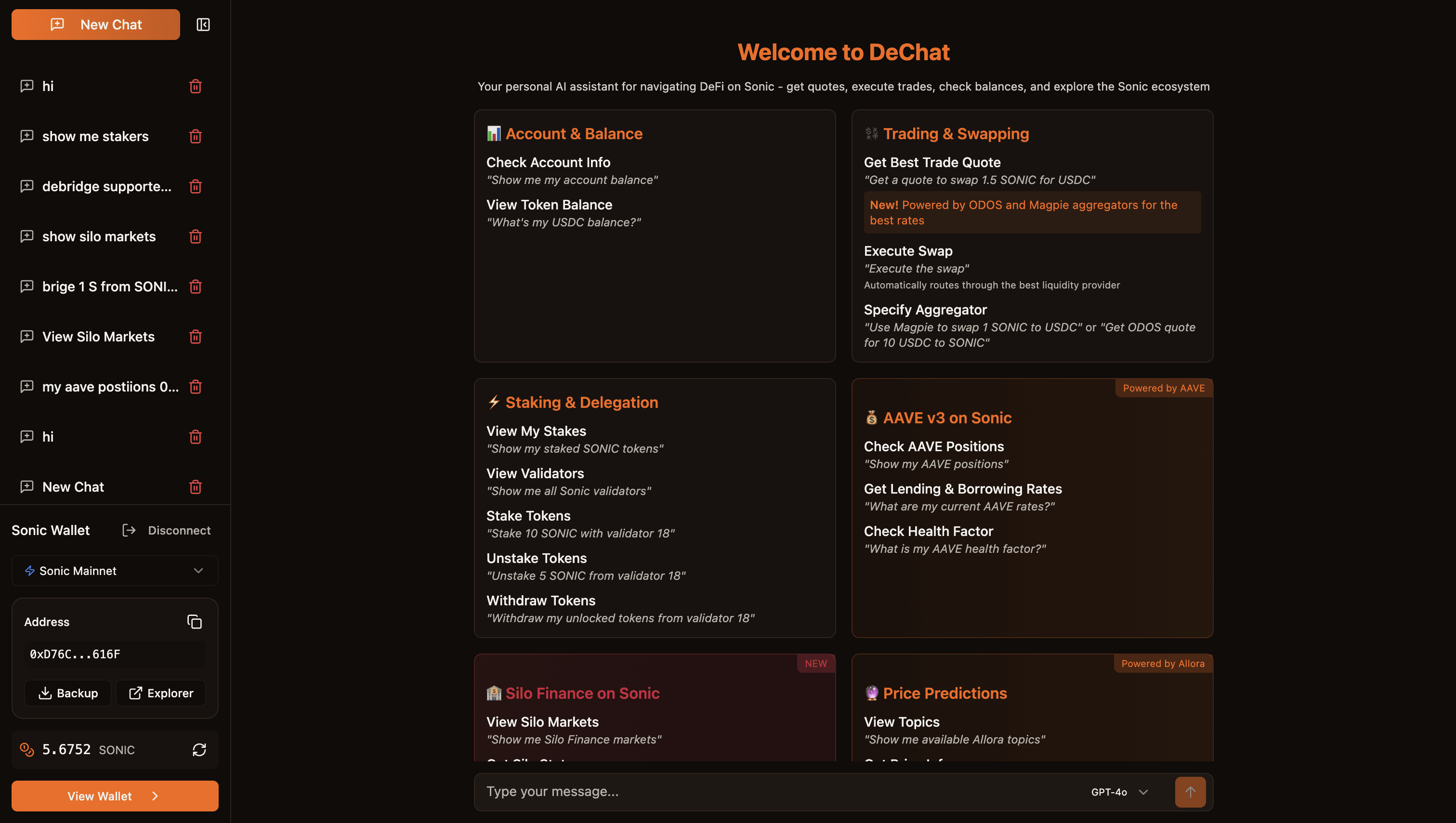 deChat: AI-Powered DeFi Interface for Sonic